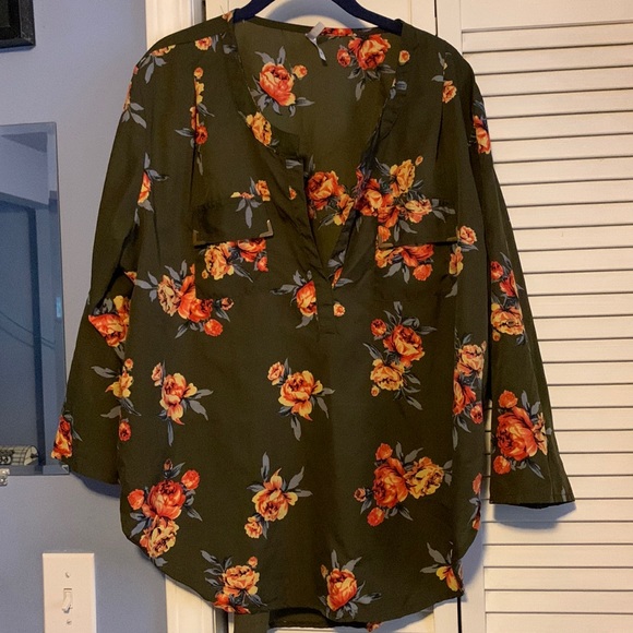 Tops - Live 4 Truth.  Army Green Top with Flowers